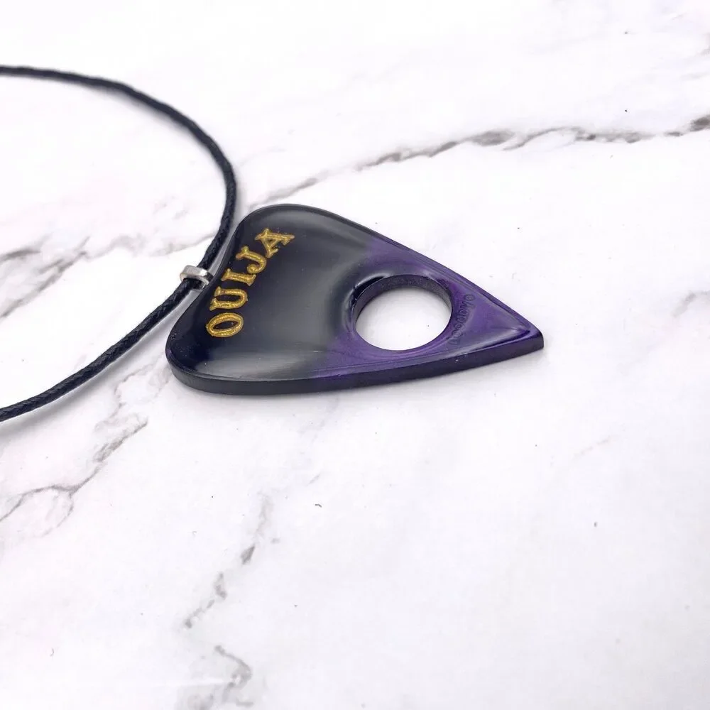 Black Purple Chrome Dipped Ouija Planchette Necklace